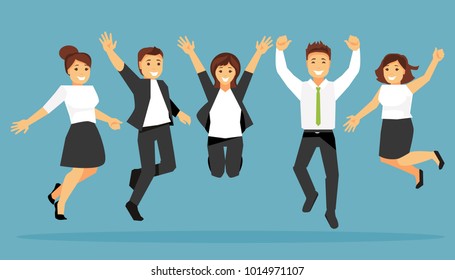 Happy jumping business people. Humorous vector illustration