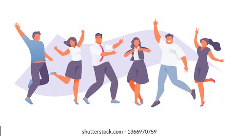 Happy jumping business people. Team and cooperation. Vector illustration