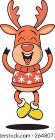 Navidades de salto feliz Ilustración vectorial de ciervo