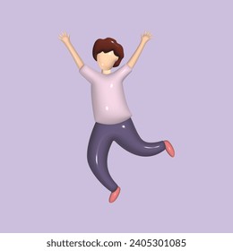 Happy jumping concept. Emoji character. Realistic 3d object cartoon style. Vector colorful illustration.