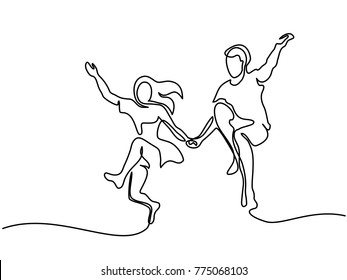 Happy jumping couple  Continuous line drawing  Vector illustration white background