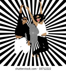 happy jumping couple, vector illustration