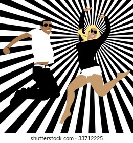 happy jumping couple, vector illustration