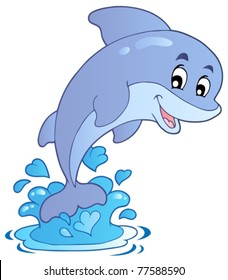 Happy jumping dolphin - vector illustration.