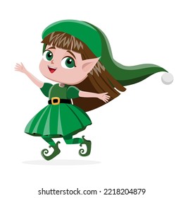 
happy jumping elf girl on white background
