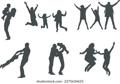 Happy Jumping Family Silhouette, Jumping Family Silhouette , Jumping Silhouette,  Happy Family Silhouettes, Happy  family jumping silhouettes 