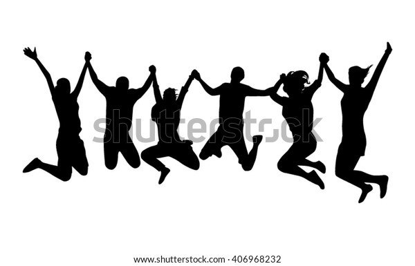 幸せなジャンプと飛び回る人々がシルエットになります 白黒の6人のベクター画像人物 のベクター画像素材 ロイヤリティフリー