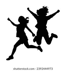 Happy Jumping Girl Silhouette on White.