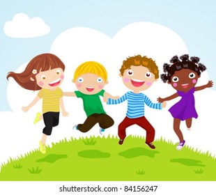  Happy jumping girls and boys