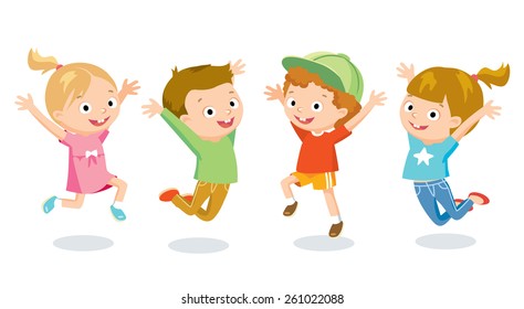 Happy Jumping Kids Stock Vector (Royalty Free) 261022088 | Shutterstock