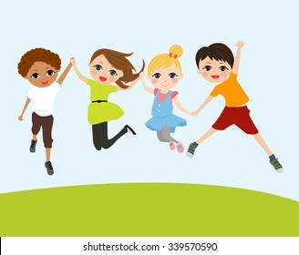 happy jumping kids