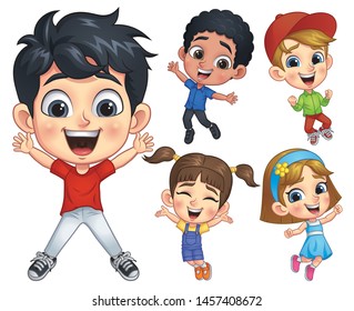 Happy Jumping Kids, Vector EPS 10