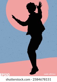 Happy jumping man silhouette. Vector abstract graphic texture backdrop
