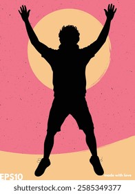 Happy jumping man silhouette. Vector abstract graphic texture backdrop