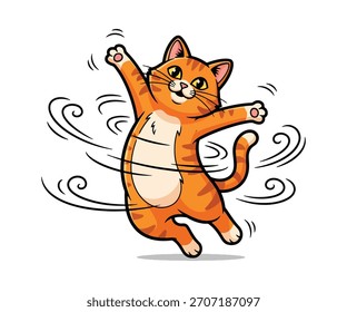 Happy Jumping Orange Tabby Cat Vector Illustration