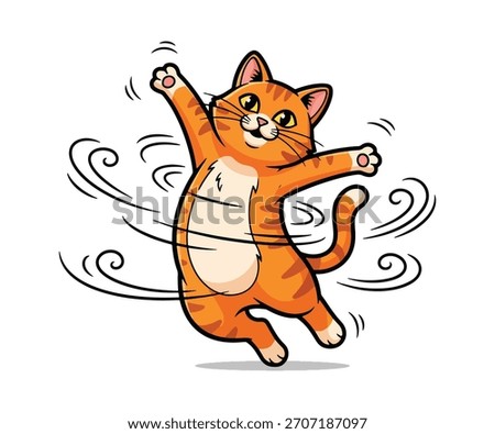 Happy Jumping Orange Tabby Cat Vector Illustration