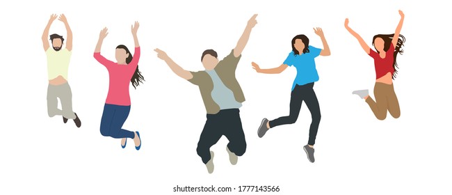Happy jumping people, isolated on white background. Concept of victory, happiness, success and etc. Vector illustration