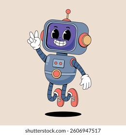 Happy jumping robot cartoon illustration