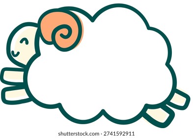 Happy jumping sheep character lined illustration. Cute and simple pop style animal vector art.