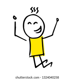 Happy jumping stick figure in simple vector style.