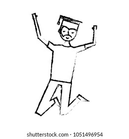 happy jumping student man hat graduate