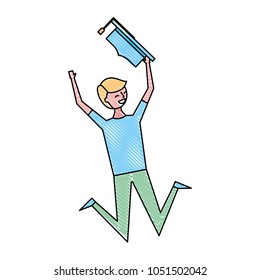 happy jumping student man hat graduate