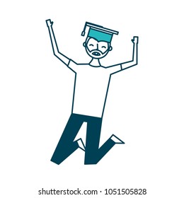 happy jumping student man hat graduate