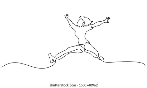 Happy jumping woman. Continuous one line drawing. Vector illustration.