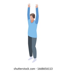 Happy jumping worker icon. Isometric of happy jumping worker vector icon for web design isolated on white background