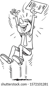Happy Jumping Young Businessman. Vector Illustration. 