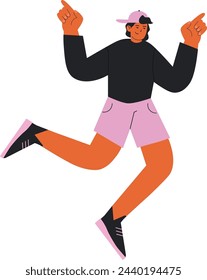 Happy jumping young man. Modern color character