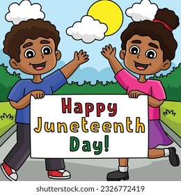 Happy Juneteenth Day Banner Colored Cartoon