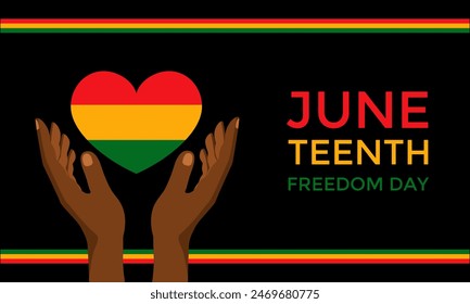 Happy Juneteenth freedom day black. African hands and heart. Banner.June 19, 1865.Vector stock illustration.