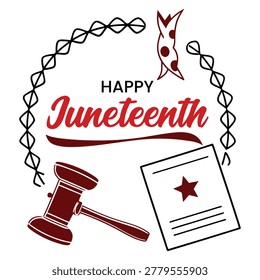 Happy Juneteenth illustration featuring gavel and legal decree document