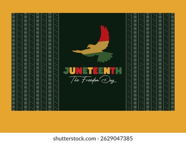 Happy junettenth 2025 ethnic  decorative banner and background. Pan-America Freedom Bird. Best for Juneteenth Celebration on June 2025. 