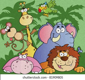 Happy Jungle Animals Vector Illustration