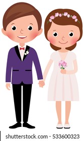 Happy just married bride and groom in full growth on a white background Stock cartoon vector illustration