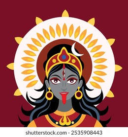 Happy kali puja celebration hindu festival . ,isolated on dark red background vector illustration.kali mata face illustration.
