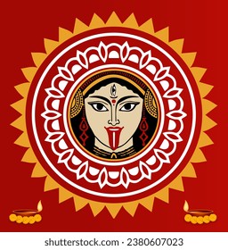 Happy Kali Puja poster with Maa Kali face