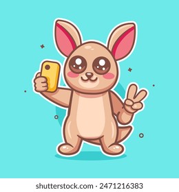 happy kangaroo animal character mascot taking a selfie with a smartphone isolated cartoon