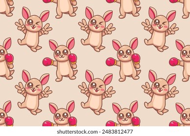 happy kangaroo animal character seamless pattern illustration background 