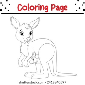 Happy Kangaroo coloring book for kids. Wild animal coloring pages for children