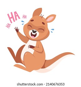 Happy kangaroo laughing cartoon vector illustration. Adorable mammal having fun, crying from laughter or happiness, enjoying life. Wildlife animal, marsupial, joy concept