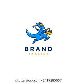 Happy Kangaroo Worker mascot Logo Design. Cute Kangaroo Building Service Worker Mascot Design.