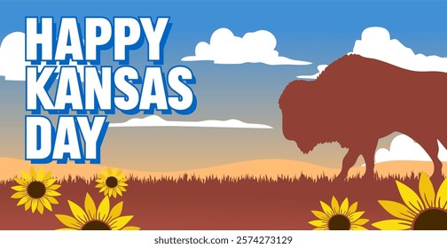 happy kansas day with beautiful sunflowers