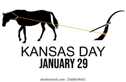 Happy Kansas Day with horses plowing farmland