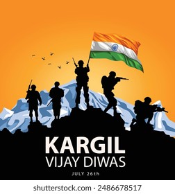 happy kargil vijay diwas. vector illustration of Indian army with flag. abstract vector illustration design