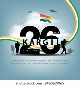 happy kargil vijay diwas. vector illustration of Indian army with flag. abstract vector illustration design