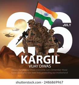 happy kargil vijay diwas. vector illustration of Indian army with flag. abstract vector illustration design