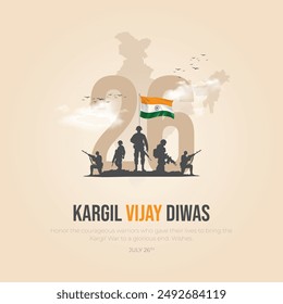 happy kargil vijay diwas. vector illustration of Indian army with flag and text 26th july celebrating. abstract vector illustration design.